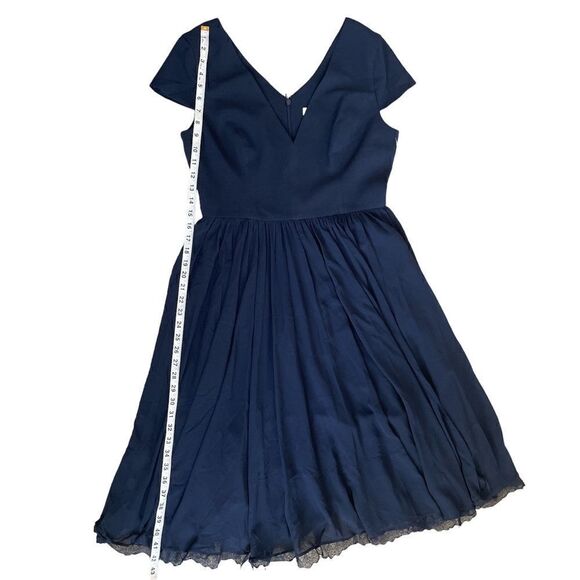 Dress The Population Corey Chiffon Fit & Flare Cocktail Dress Size L Navy Blue - Picture 9 of 13
